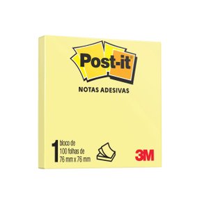 Bloco Adesivo Post-It 76mm x 76mm Amarelo com 100 Folhas 3M
