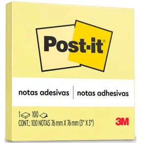 Bloco Adesivo Post-It 76mm x 76mm Amarelo com 100 Folhas 3M
