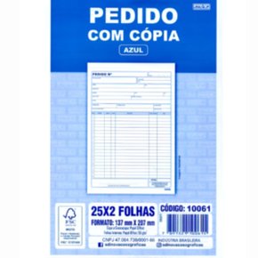 Bloco de Pedido 1 Via com Cópia 1/36 Azul 104x143mm 50 Folhas S. Domingos
