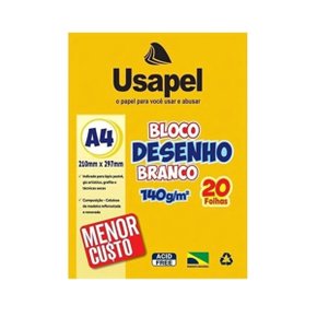 Bloco Desenho Branco A-4 140g Com 20 Folhas Usapel
