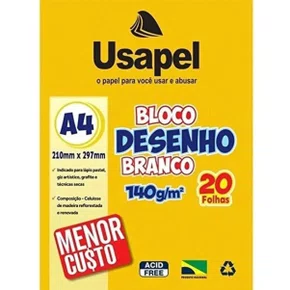 Bloco Desenho Branco A-4 140g Com 20 Folhas Usapel