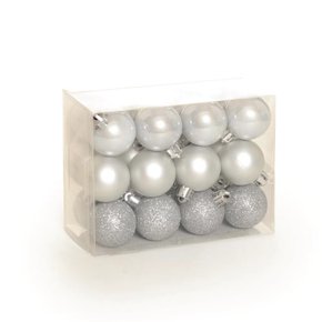 Bola de Natal 4cm Prata Lisa/Fosca/Glitter 24 Un Cromus