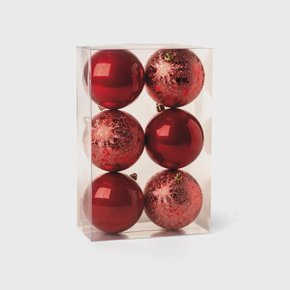 Bola de Natal 8cm Vermelho Lisa/Craquelada 6 Un Cromus