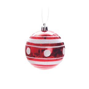 Bola de Natal 8cm Vermelho Listras e Poá 6 Un Cromus
