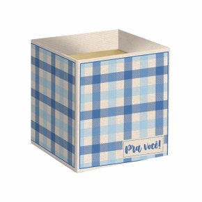 Cachepô Quadrado Xadrez Azul "Pra Você" 14,5x14,5x15cm - Albano 34290