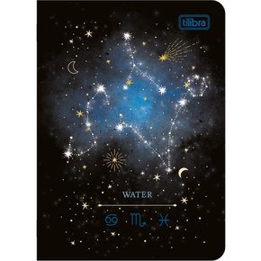 Caderneta Grampeada 32fls Preta Signos Água Magic Tilibra