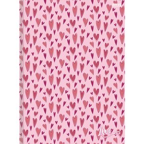 Caderno Brochura Universitário Capa Dura 80 folhas Rosa Coração Love São Domingos