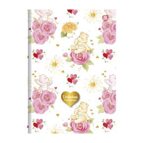 Caderno Capa Dura Colegial Ursinhos Carinhosos Branco Rosas 160 Fls Animativa