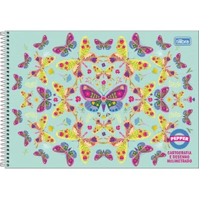 Caderno de Desenho com Margem 80 Folhas Verde Borboleta Pepper Tilibra