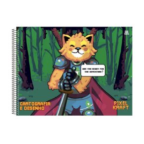 Caderno de Desenho Espiral Capa Dura 60 fls Colorido Gato Pixel Kraft São Domingos