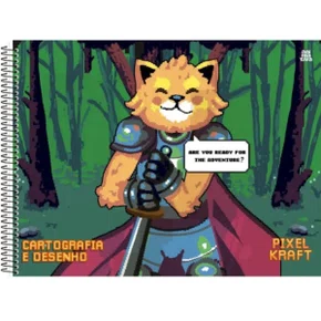 Caderno de Desenho Espiral Capa Dura 60 fls Colorido Gato Pixel Kraft São Domingos