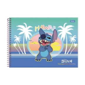 Caderno de Desenho Espiral Capa Dura 80 Folhas Azul Hawaii Stitch Foroni