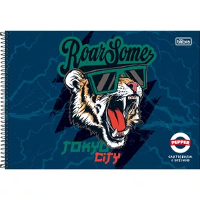 Caderno de Desenho Espiral Capa Dura 80 Folhas Azul Roar Pepper Tilibra