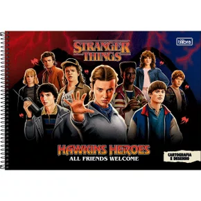 Caderno de Desenho Espiral Capa Dura 80 Folhas Vermelho Stranger Things Tilibra