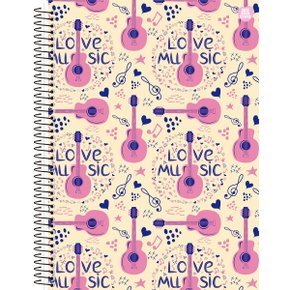 Caderno de Música Espiral Univ CD 80fls Rosa Violões Tilibra