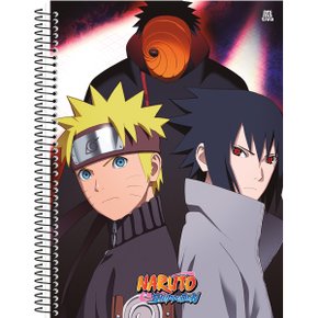 Caderno Espiral Universitário 80 Folhas Preto Naruto Sasuke Obito Naruto Shippuden Animativa