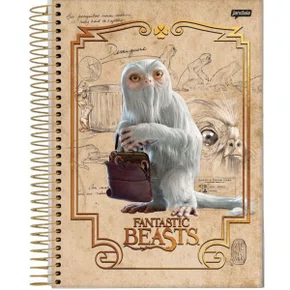 Caderno Espiral Universitário Capa Dura 160 Fls Animais Fantásticos Branco Seminviso Jandaia