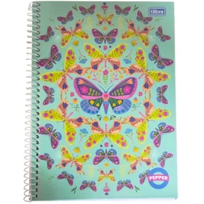 Caderno Espiral Universitário Capa Dura 160 fls Verde Borboletas Pepper Tilibra