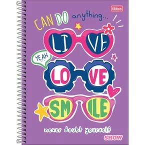 Caderno Espiral Universitário Capa Dura 160 Folhas Lilás Oculos Show Tilibra