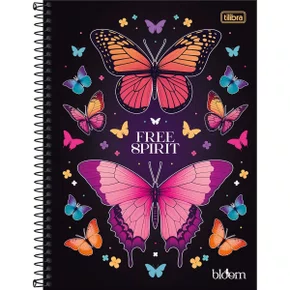 Caderno Espiral Universitário Capa Dura 160 Folhas Preto Free Spirit Bloom Tilibra