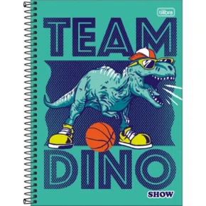 Caderno Espiral Universitário Capa Dura 160 Folhas Verde Dino Show Tilibra