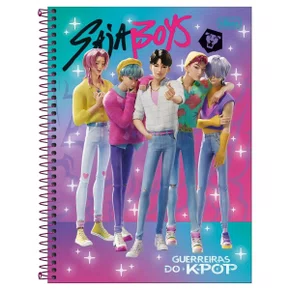 Caderno Espiral Universitário Capa Dura 160 Folhas Verde Saja Boys Guerreiras do K-pop Tilibra