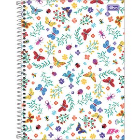 Caderno Espiral Universitário Capa Dura 320 Fls Branco Borboletas D+ Tilibra