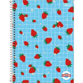 Caderno Espiral Universitário Capa Dura 320 Folhas Azul Morangos Pepper Tilibra