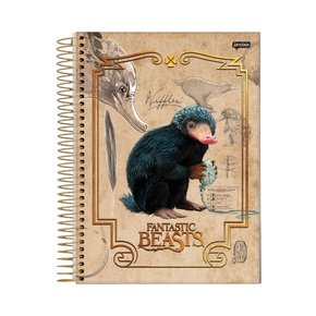 Caderno Espiral Universitário Capa Dura 80 Fls Preto Pelúcio Animais Fantásticos Jandaia