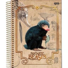 Caderno Espiral Universitário Capa Dura 80 Fls Preto Pelúcio Animais Fantásticos Jandaia