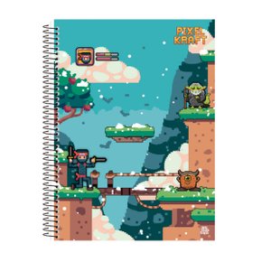 Caderno Espiral Universitário Capa Dura 80 folhas Azul Ninja Pixel Kraft São Domingos