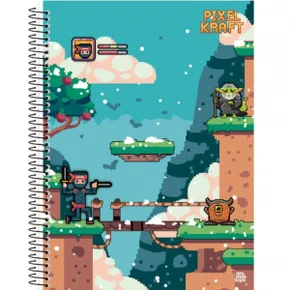 Caderno Espiral Universitário Capa Dura 80 folhas Azul Ninja Pixel Kraft São Domingos