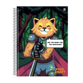 Caderno Espiral Universitário Capa Dura 80 folhas Colorido Gato Pixel Kraft São Domingos