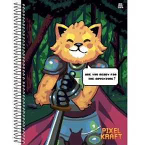 Caderno Espiral Universitário Capa Dura 80 folhas Colorido Gato Pixel Kraft São Domingos