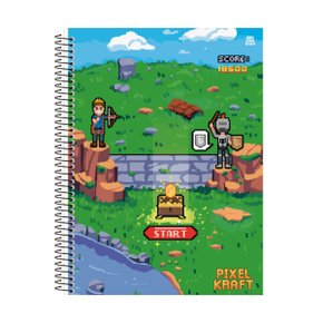 Caderno Espiral Universitário Capa Dura 80 folhas Verde Tesouro Pixel Kraft São Domingos
