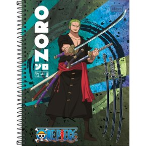 Caderno Espiral Universitário Capa Dura 80 Folhas Verde Zoro One Piece Tilibra