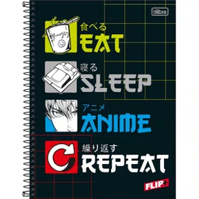 Caderno Espiral Universitário Capa Dura 96 Folhas Preto Anime Flip+ Tilibra