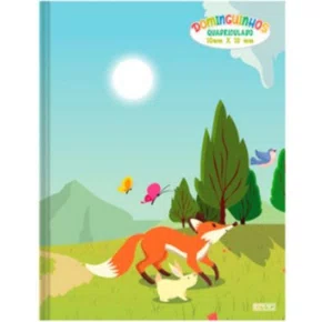 Caderno Quadriculado Capa Dura Brochurão Laranja Raposa Dominguinhos 40 Folhas 10x10mm Animativa