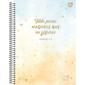 Caderno Universitário Espiral 80 Folhas Amarelo Tudo Posso Cristo 100% Animativa