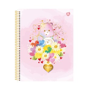 Caderno Universitário Espiral Ursinhos Carinhosos Rosa Corações 80 Fls Animativa