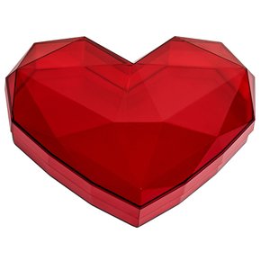 Caixa Acrílica Coração Lapidado Transparente Vermelho FestPlastik