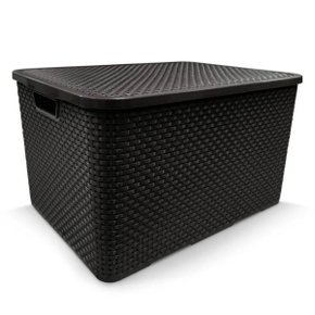 Caixa Organizadora Plástica Rattan Preta C/ tampa 20LT Arqplast