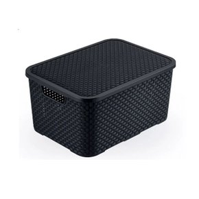 Caixa Organizadora Plástica Rattan Preta C/ tampa 7LT Arqplast