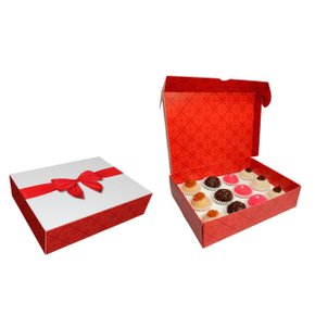Caixa para Doces com Laço Vermelho 12 Berços Pacote com 10 Unidades (Código CXBB1204)