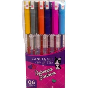 Caneta Gel Cores Glitter 06 Cores Rebecca Bonbon Skypaper