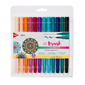 Caneta Hidrocor 12 Cores Duas Pontas Boho Chic Tris