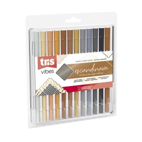 Caneta Hidrocor 12 Cores Duas Pontas Escandinavos Pele Tris