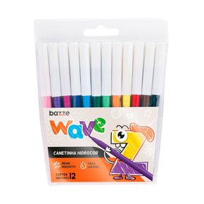 Caneta Hidrocor 12 Cores Ponta Fina Wave Bazze