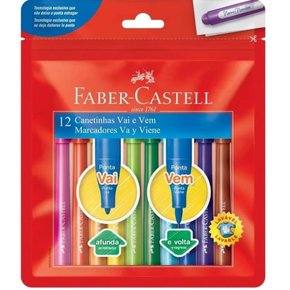 Caneta Hidrocor 12 Cores Ponta Vai E Vem Faber-Castell
