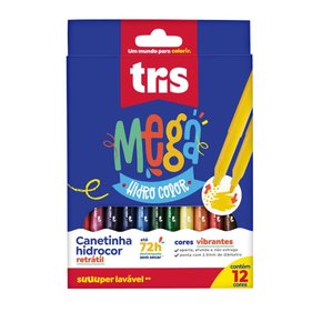 Caneta Hidrocor 12 Cores Retrátil Mega Hidro Color Tris
